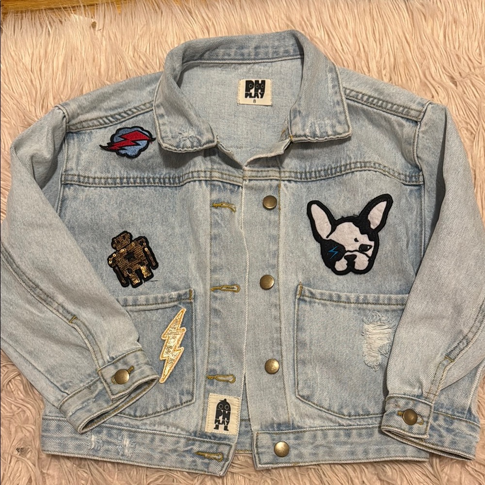 Petite Hailey Denim Kids Jean Jacket with Patches